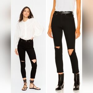 RE/DONE Black 90s High Rise Crop Ankle Skinny Jeans distressed raw hem NWOT